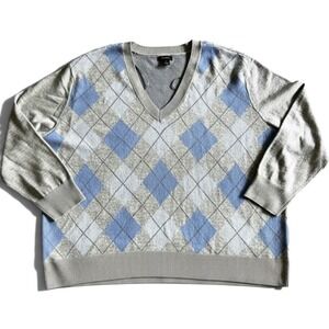 Halogen Mens Argyle V-Neck Sweater Blue Grey Wool Blend Knit 3X XX7502
